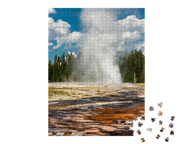 Daisy Geyser Erupting in the Upper Geyser Basin of Yellow... Jigsaw Puzzle with 1000 pieces