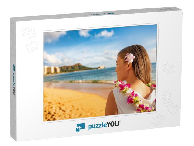 Hawaii Woman Wearing Lei Flower Necklace & Hair Accessory... Jigsaw Puzzle