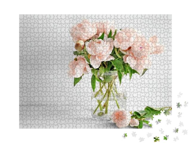 Vase with Beautiful Peony Flowers on Table... Jigsaw Puzzle with 1000 pieces