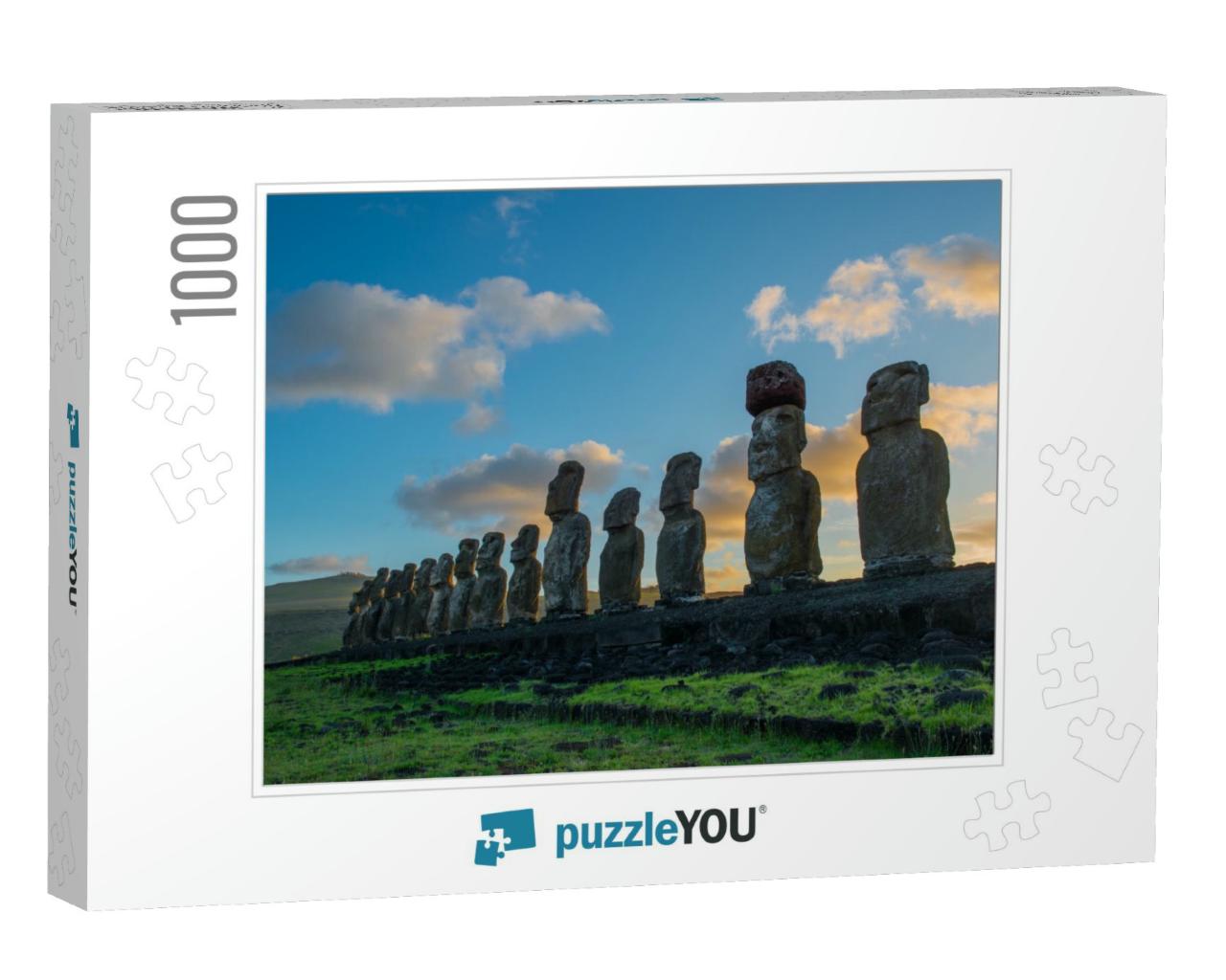 The Fifteen Moai of Ahu Tongariki At Sunrise on the Easte... Jigsaw Puzzle with 1000 pieces