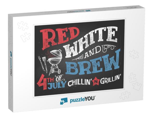 Red White & Brew. 4th of July Celebration, Independence... Jigsaw Puzzle