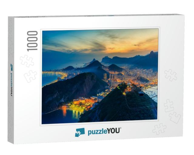 Night View of Copacabana Beach, Urca & Botafogo from Suga... Jigsaw Puzzle with 1000 pieces