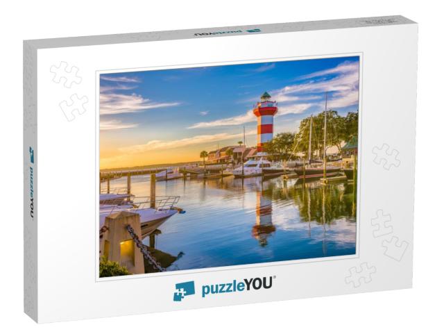 Hilton Head, South Carolina, Lighthouse At Dusk... Jigsaw Puzzle