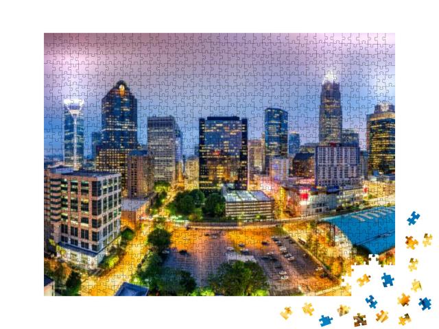 Aerial View of Charlotte, Nc Skyline on a Foggy Evening... Jigsaw Puzzle with 1000 pieces