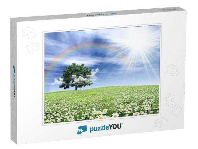 Tree in Clouds on a Solar Lawn... Jigsaw Puzzle