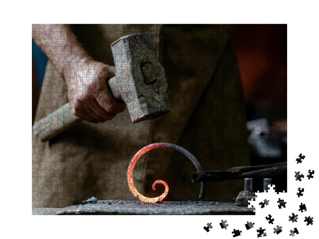 Closeup Blacksmith is Processing a Hot Metal Object of a... Jigsaw Puzzle with 1000 pieces