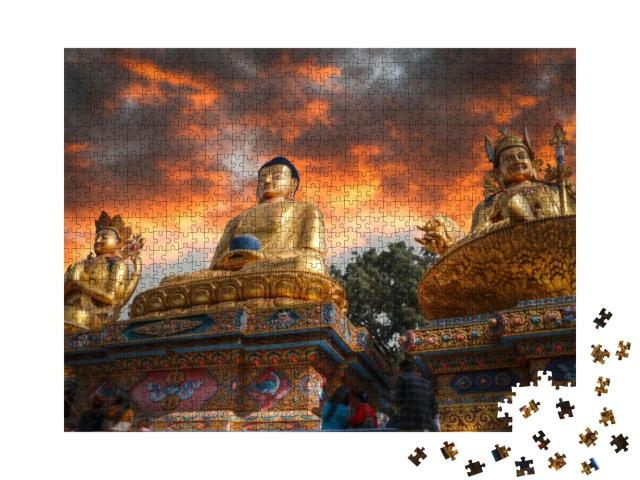 Swayambhunath Golden Buddha Statue. Kathmandu, Nepal... Jigsaw Puzzle with 1000 pieces