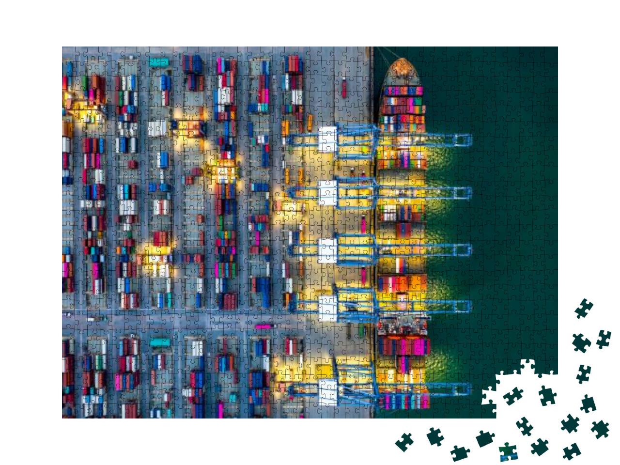 Container Ship Working At Night, Business Import Export L... Jigsaw Puzzle with 1000 pieces