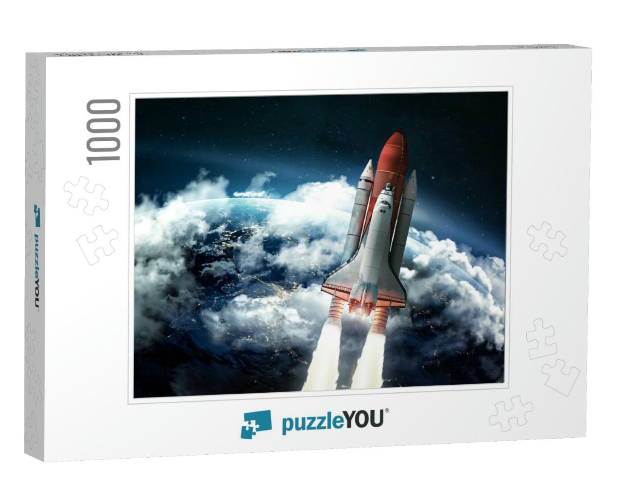 Space Shuttle in the Space Near Earth. Clouds & Sky on Ba... Jigsaw Puzzle with 1000 pieces