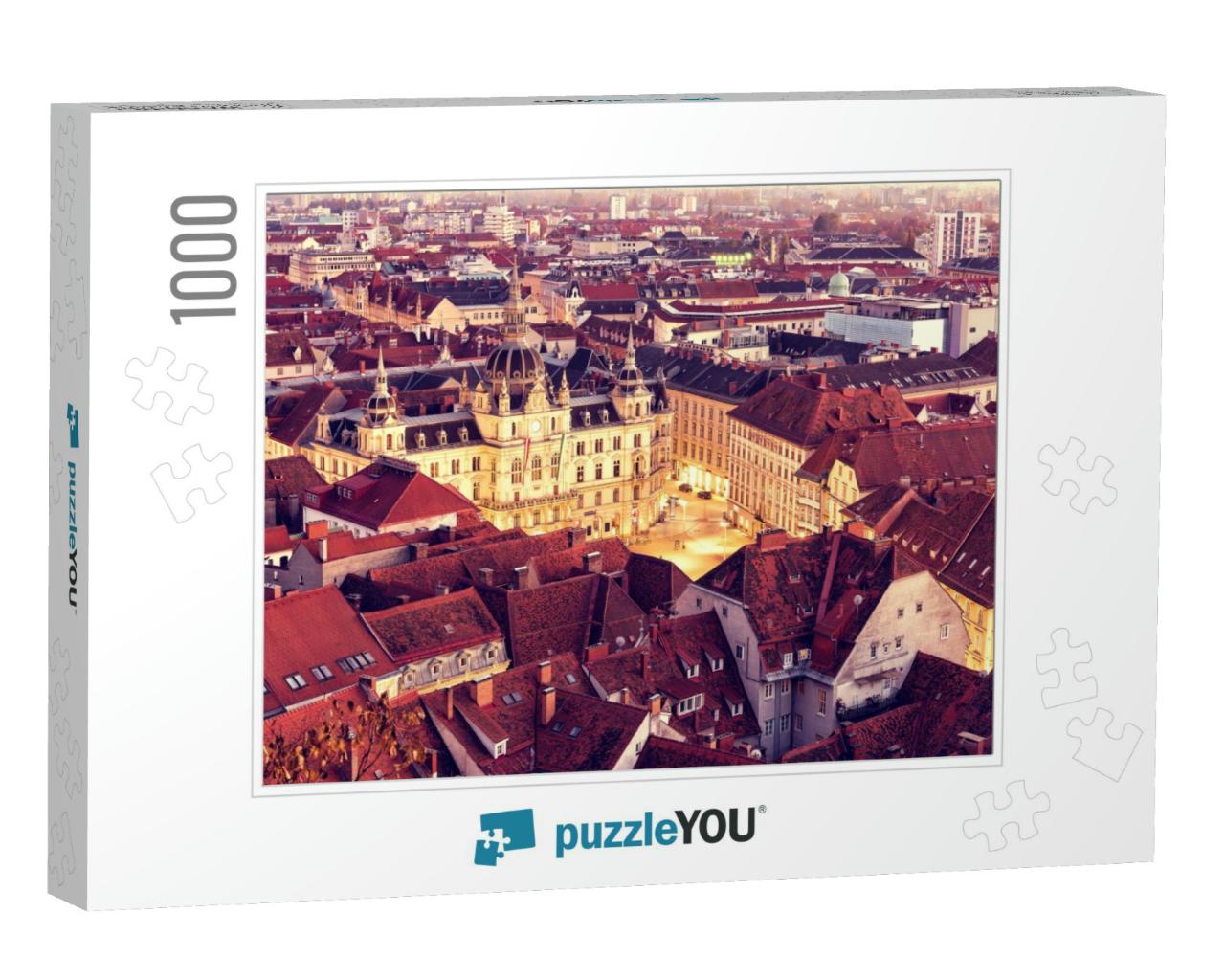 Graz City Aerial View from Schlossberg in Austria... Jigsaw Puzzle with 1000 pieces