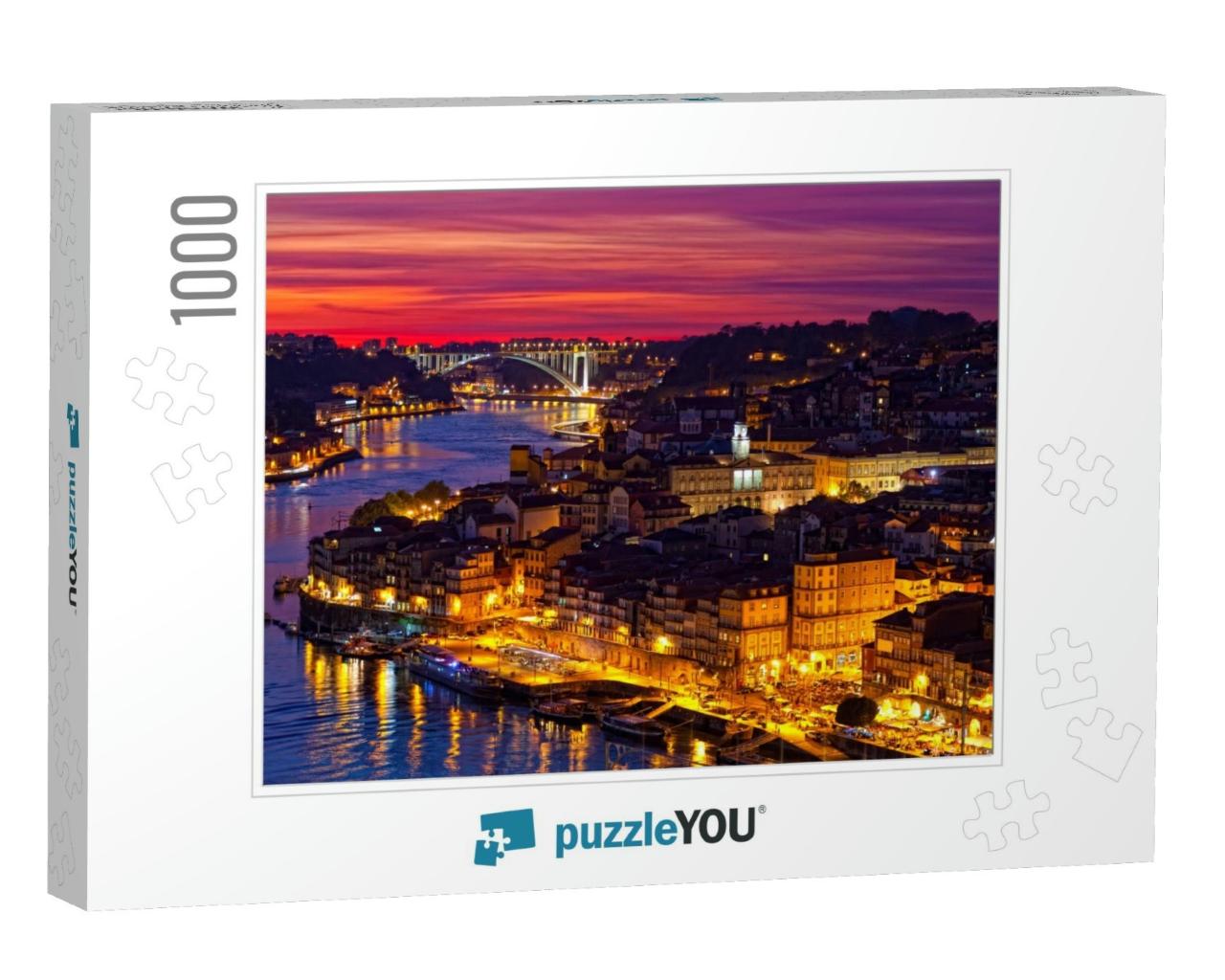 Hill with Old Town of Porto At Sunset Close Up, Portugal... Jigsaw Puzzle with 1000 pieces