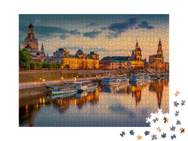 Beautiful Dresden City Skyline At Elbe River & Augustus B... Jigsaw Puzzle with 1000 pieces