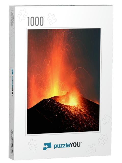 Night Eruption Volcano Stromboli Glowing Rocks Falling Do... Jigsaw Puzzle with 1000 pieces
