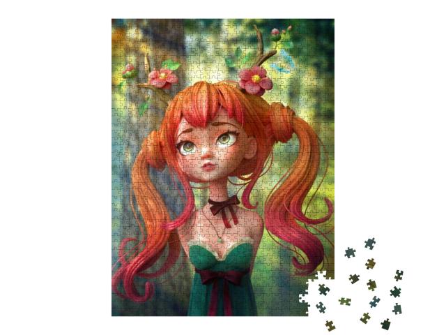 3D Cartoon Character Red-Haired Girl in a Green Dress wit... Jigsaw Puzzle with 1000 pieces