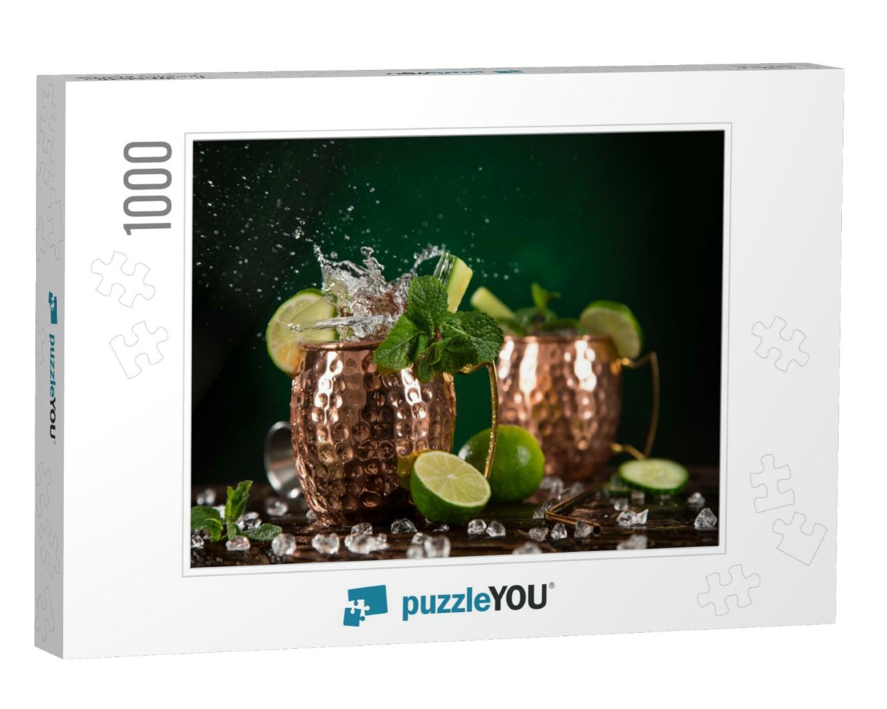 Famous Moscow Mule Alcoholic Cocktail in Copper Mugs, Clo... Jigsaw Puzzle with 1000 pieces