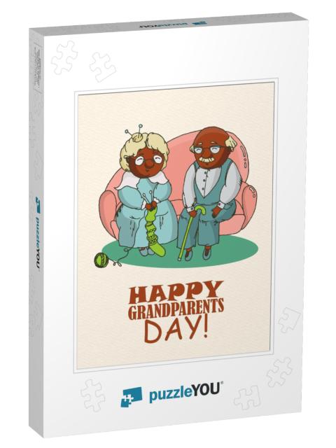 Happy Grandparents Day Vector Greeting Card in Doo... Jigsaw Puzzle