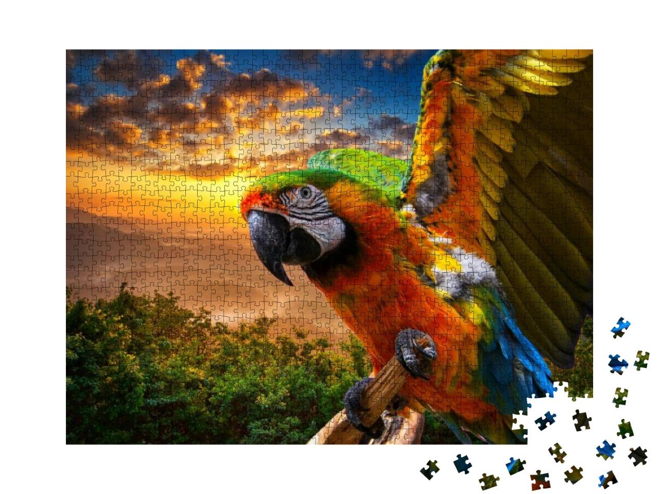 Macaw Sitting on a Branch. Beautiful Colorful Parrot in N... Jigsaw Puzzle with 1000 pieces