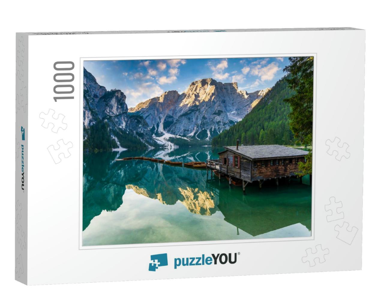 Lake Braies Lago Di Braies in Dolomites Mountains, Boat H... Jigsaw Puzzle with 1000 pieces