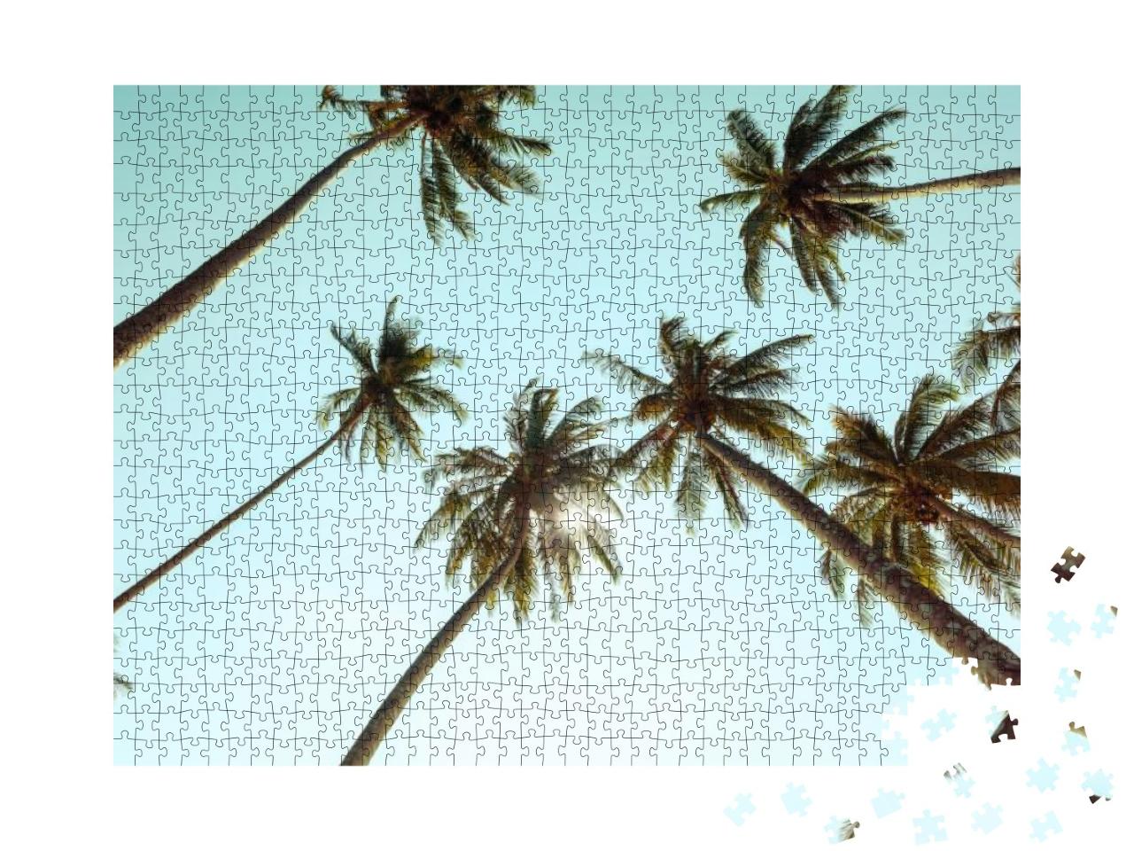 Palm Trees At Tropical Coast with Vintage Toned... Jigsaw Puzzle with 1000 pieces