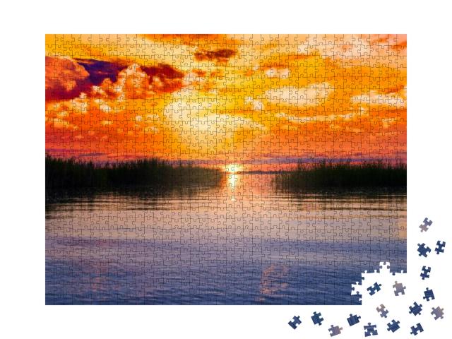 Dramatic Late Sunset Over the Lake Chiemsee in Bavaria, G... Jigsaw Puzzle with 1000 pieces