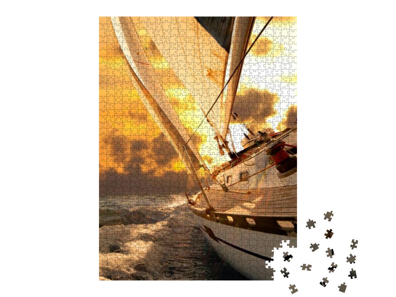 Sailboat Crop During the Regatta At Sunset Ocean... Jigsaw Puzzle with 1000 pieces