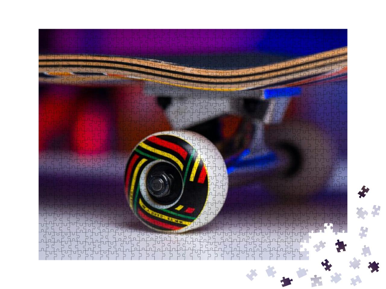 Close Up White Skateboard Wheel on Brand New Skateboard... Jigsaw Puzzle with 1000 pieces