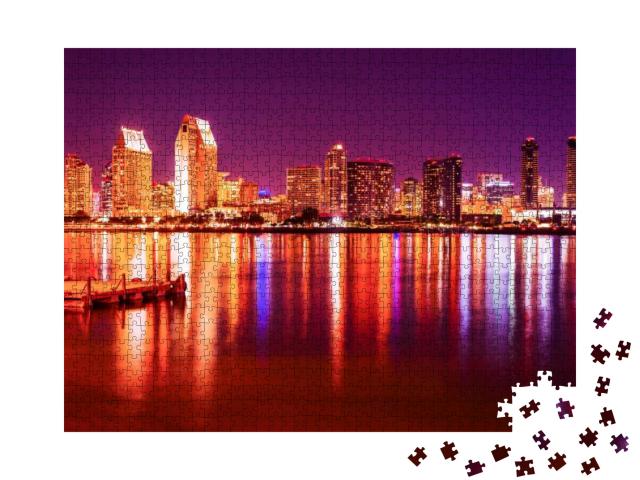 San Diego Downtown Seen from Coronado At Night, Californi... Jigsaw Puzzle with 1000 pieces