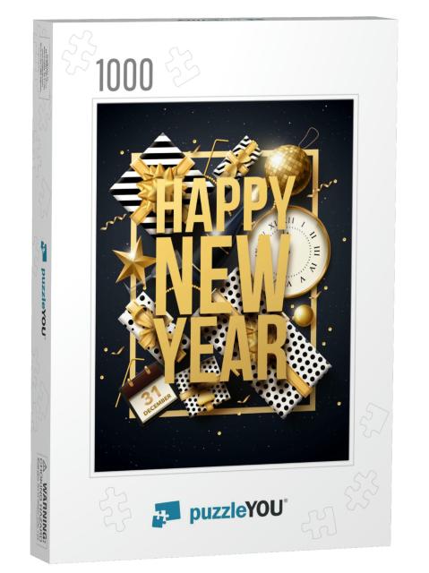 Vector Illustration of Happy New Year 2018 Gold An... Jigsaw Puzzle with 1000 pieces
