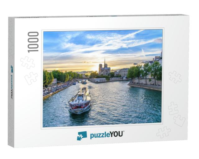 Notre Dame De Paris Cathedral & Seine River... Jigsaw Puzzle with 1000 pieces