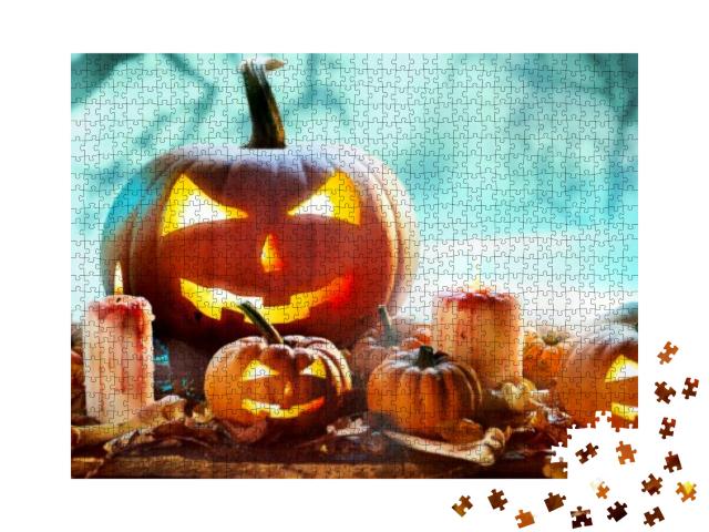 Spooky Halloween Banner in a Misty Forest with an Arrange... Jigsaw Puzzle with 1000 pieces