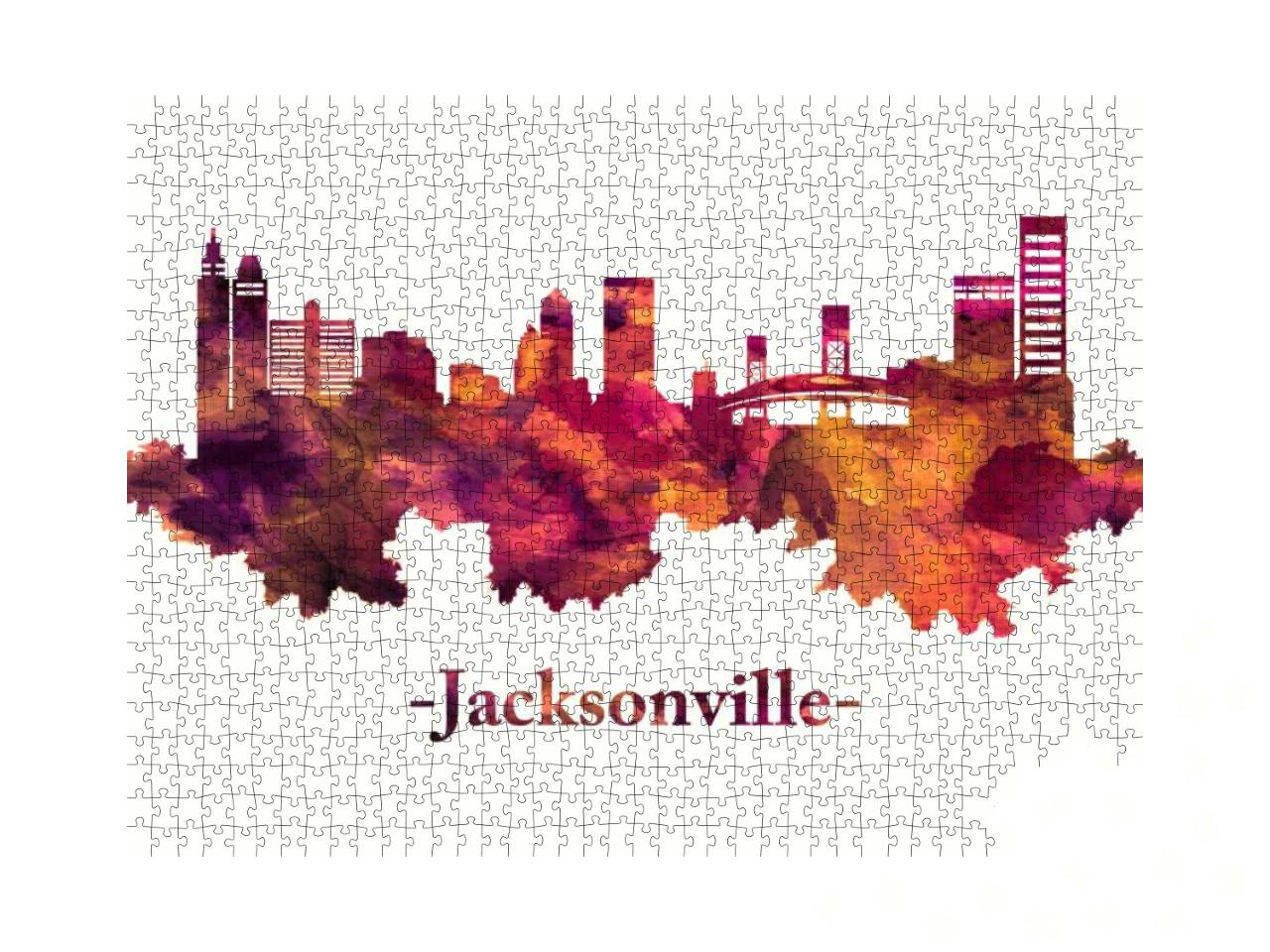 Red Skyline of Jacksonville, a Large City in Northeastern... Jigsaw Puzzle with 1000 pieces