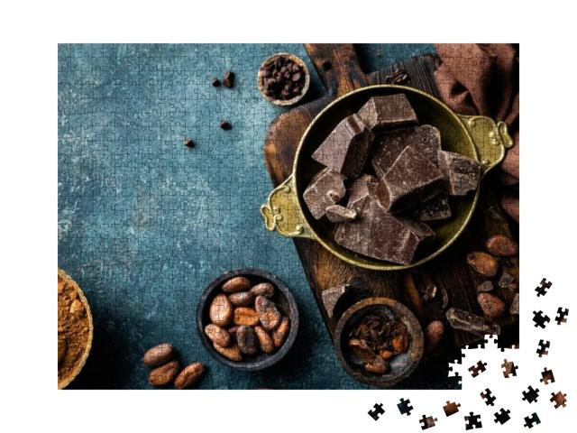 Dark Chocolate Pieces Crushed & Cocoa Beans, Culinary Bac... Jigsaw Puzzle with 1000 pieces
