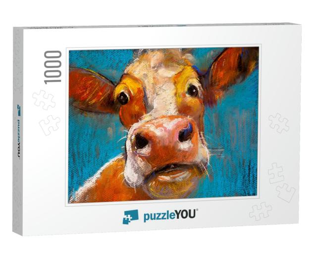 Cow Pastel Portrait. Modern Artwork... Jigsaw Puzzle with 1000 pieces