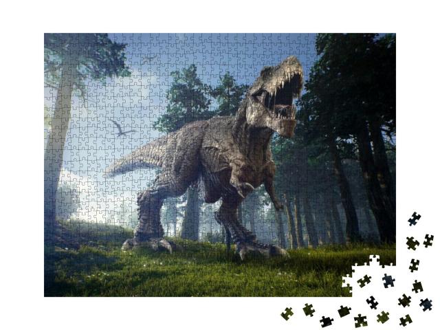 The Hunting Grounds of a Tyrannosaurus Rex with Two Quetz... Jigsaw Puzzle with 1000 pieces