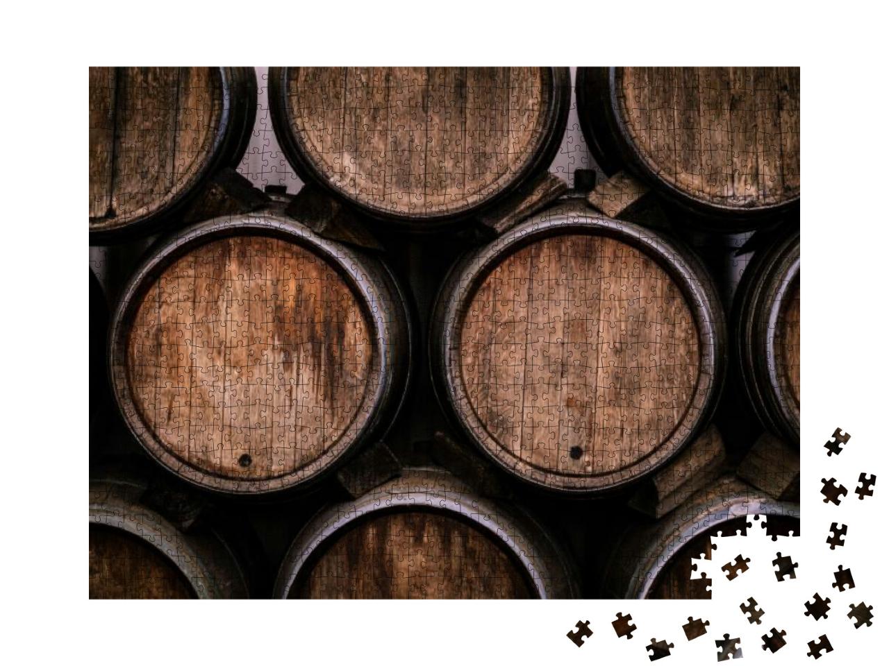 Wine Casks At the Winery. Stacked Wine Barrels At the Ger... Jigsaw Puzzle with 1000 pieces