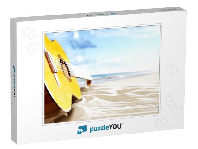 On a Sunny Beach Guitar & Suitcase... Jigsaw Puzzle