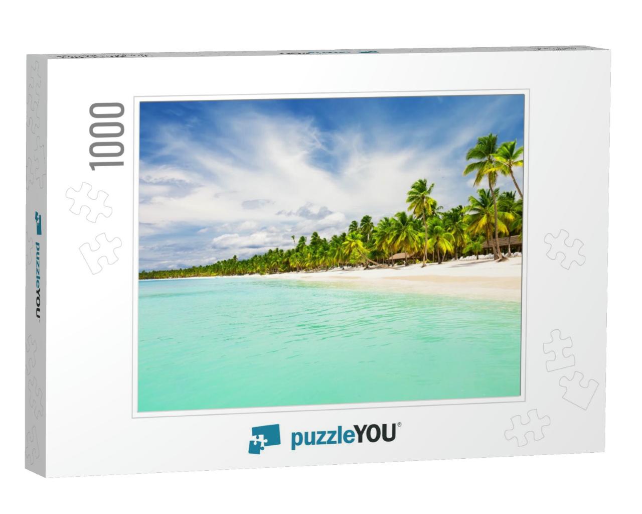 Coconut Palm Trees on White Sandy Beach in Punta Cana, Do... Jigsaw Puzzle with 1000 pieces