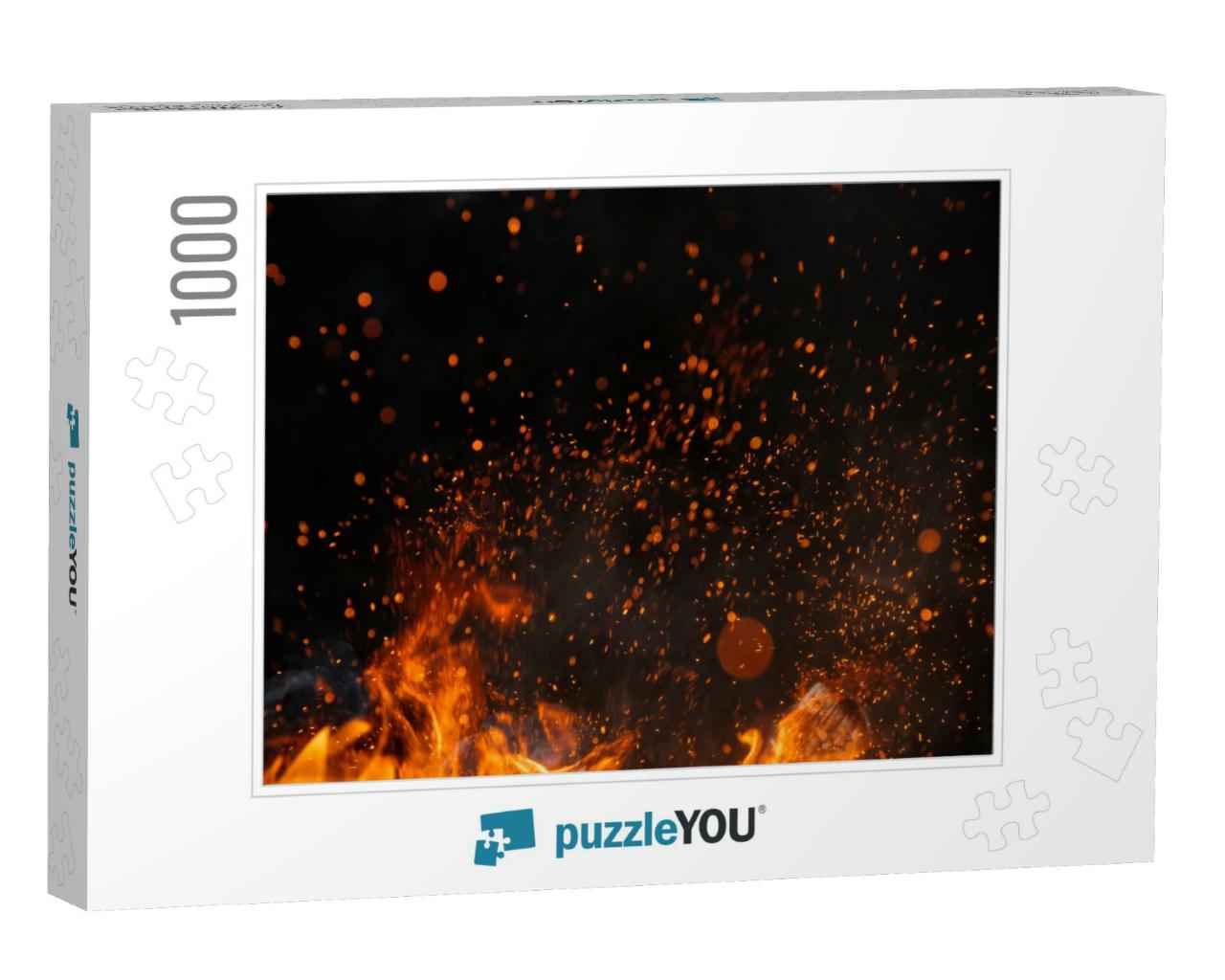 Fire Sparks Particles with Flames Isolated on Black Backg... Jigsaw Puzzle with 1000 pieces