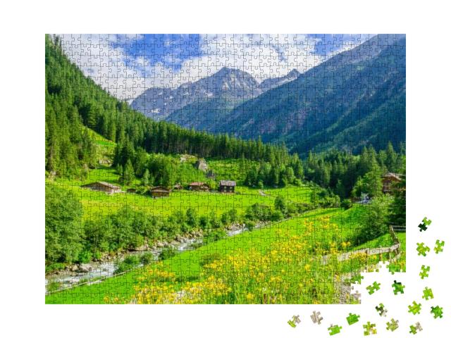 Beautiful Alpine Landscape with Green Meadows, Alpine Cot... Jigsaw Puzzle with 1000 pieces
