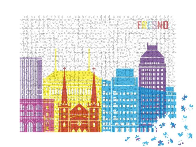 Fresno Skyline Pop in Editable Vector File... Jigsaw Puzzle with 1000 pieces