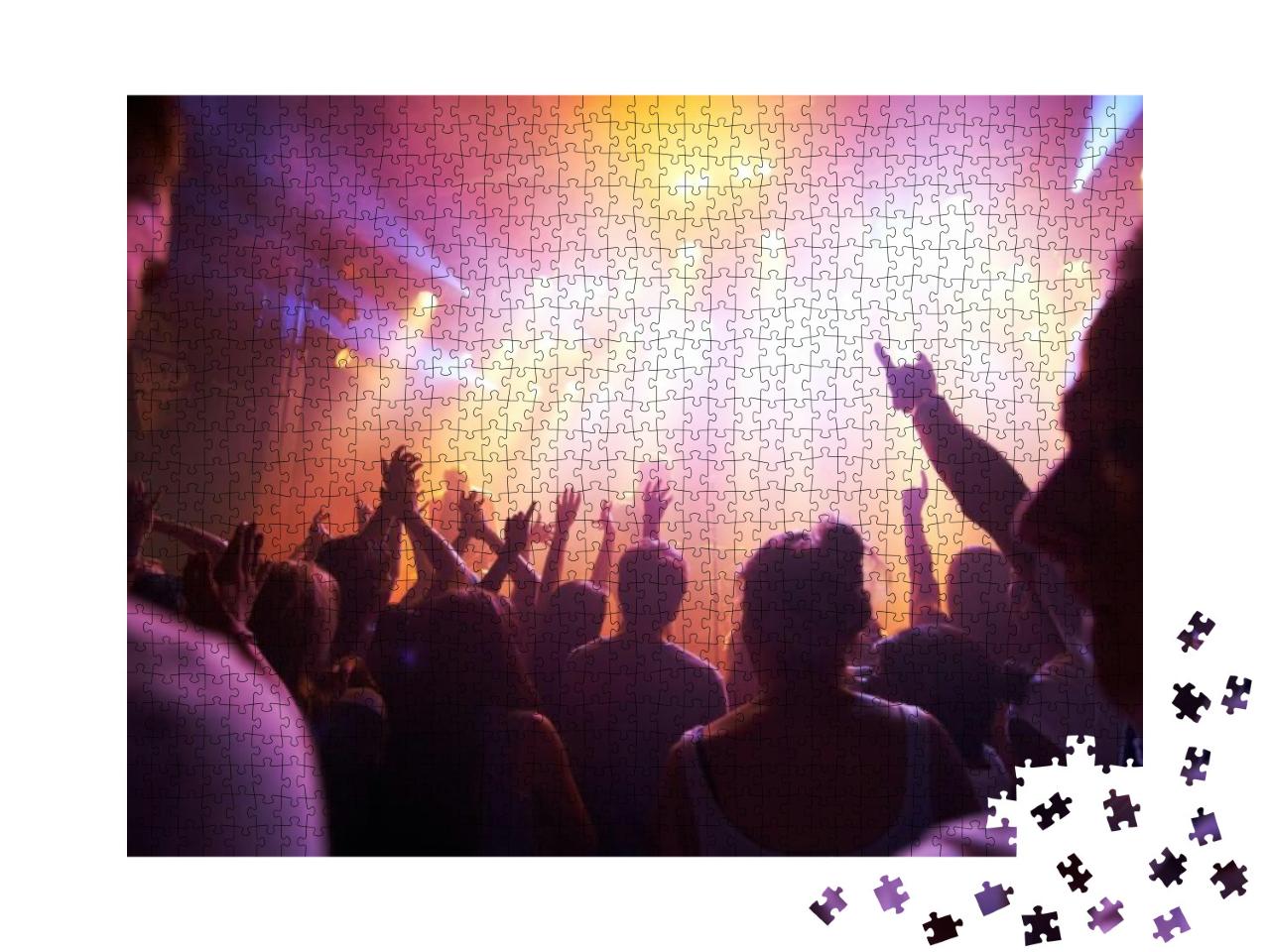 Rocking Out. Rear View of a Crowd Cheering At a Concert-... Jigsaw Puzzle with 1000 pieces