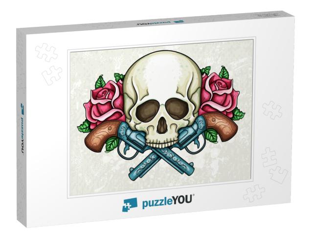 Skull, Crossed Guns & Roses... Jigsaw Puzzle