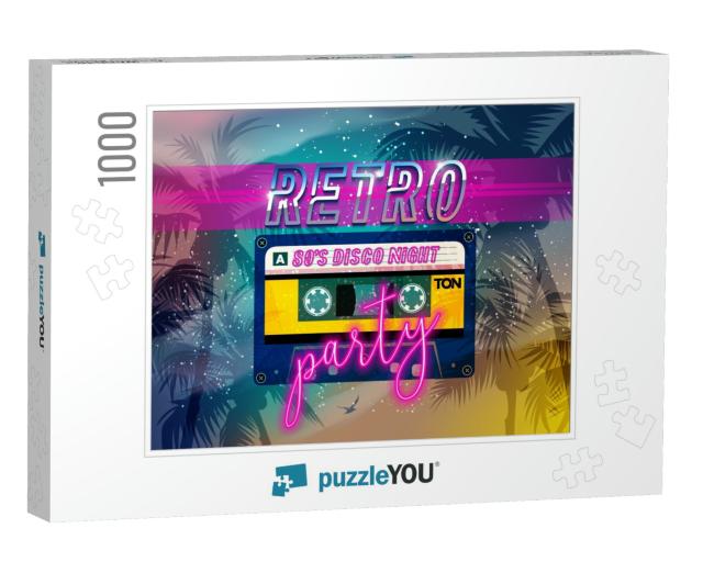 Retro Party 80s Banner, Cover or Invitation Card with Cas... Jigsaw Puzzle with 1000 pieces