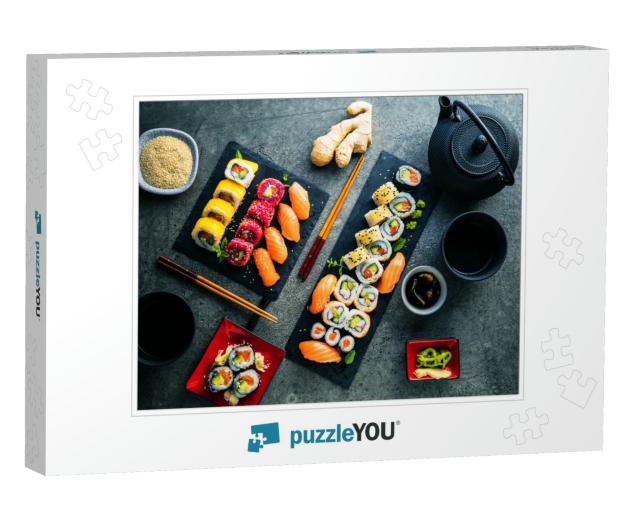 Japanese Sushi Food. Maki Ands Rolls with Tuna, Salmon, S... Jigsaw Puzzle