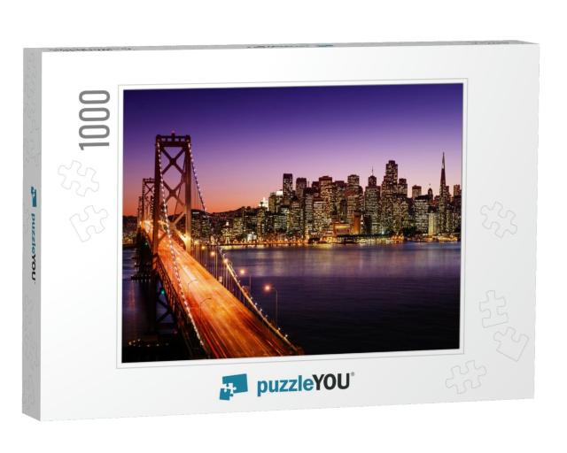 San Francisco Skyline & Bay Bridge At Sunset, California... Jigsaw Puzzle with 1000 pieces