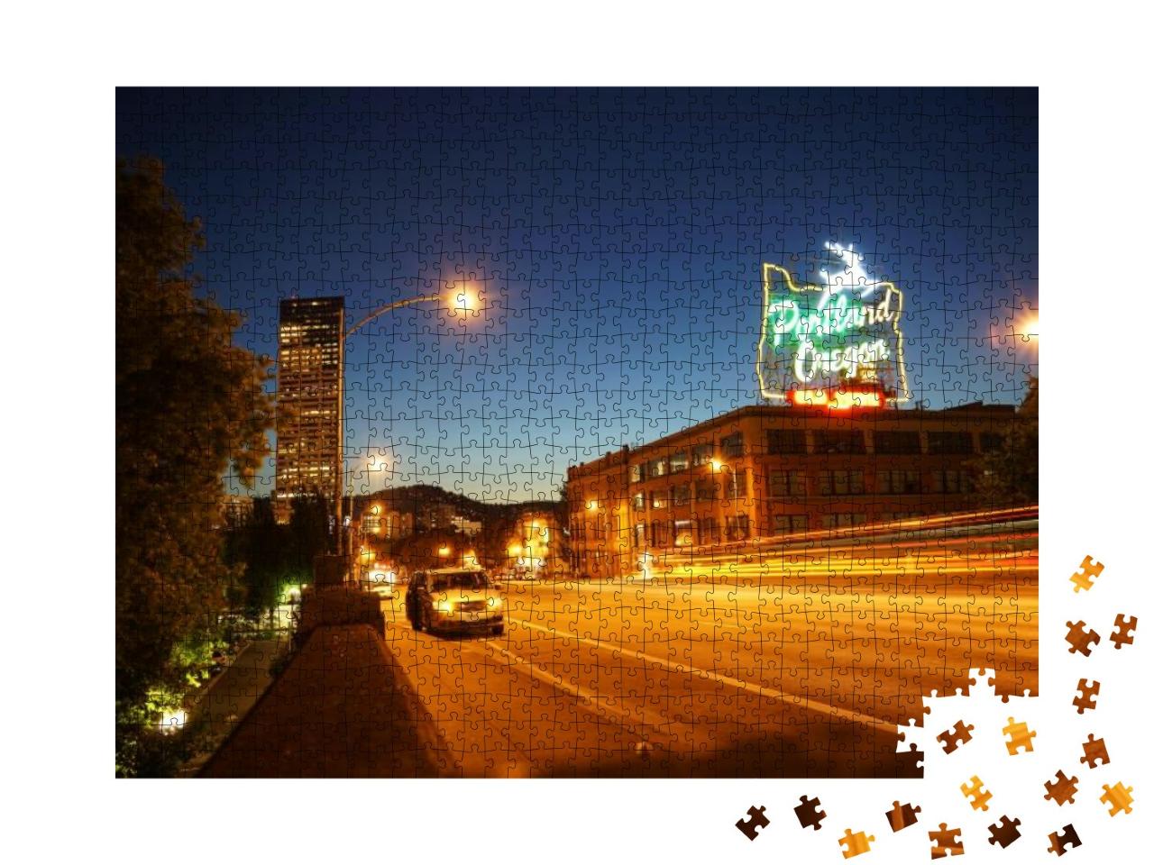 Portland Downtown At Night, Portland, Oregon, United Stat... Jigsaw Puzzle with 1000 pieces