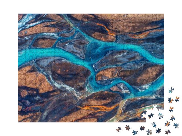 Aerial View & Top View River in Iceland. Beautiful Natura... Jigsaw Puzzle with 1000 pieces