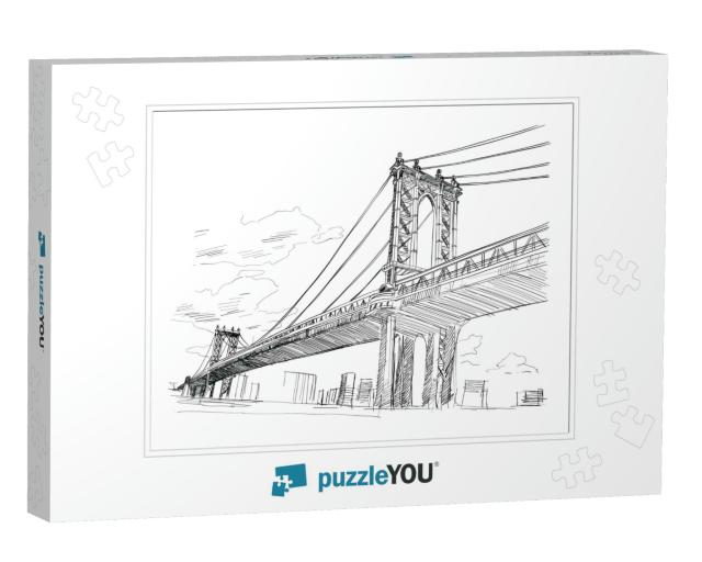 Manhattan Bridge, Hand Drawn. Vector Illustration... Jigsaw Puzzle