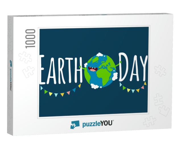 Happy Earth Day Poster. Vector Illustration. Use F... Jigsaw Puzzle with 1000 pieces