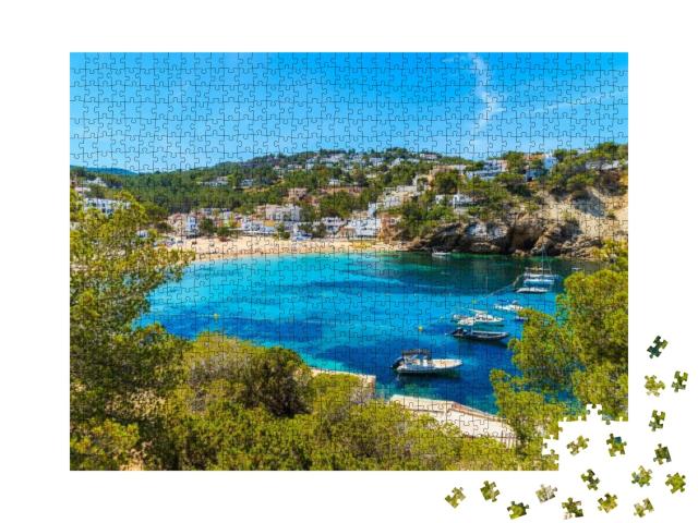 Fishing & Sailing Boats on Blue Sea Water in Cala Vadella... Jigsaw Puzzle with 1000 pieces